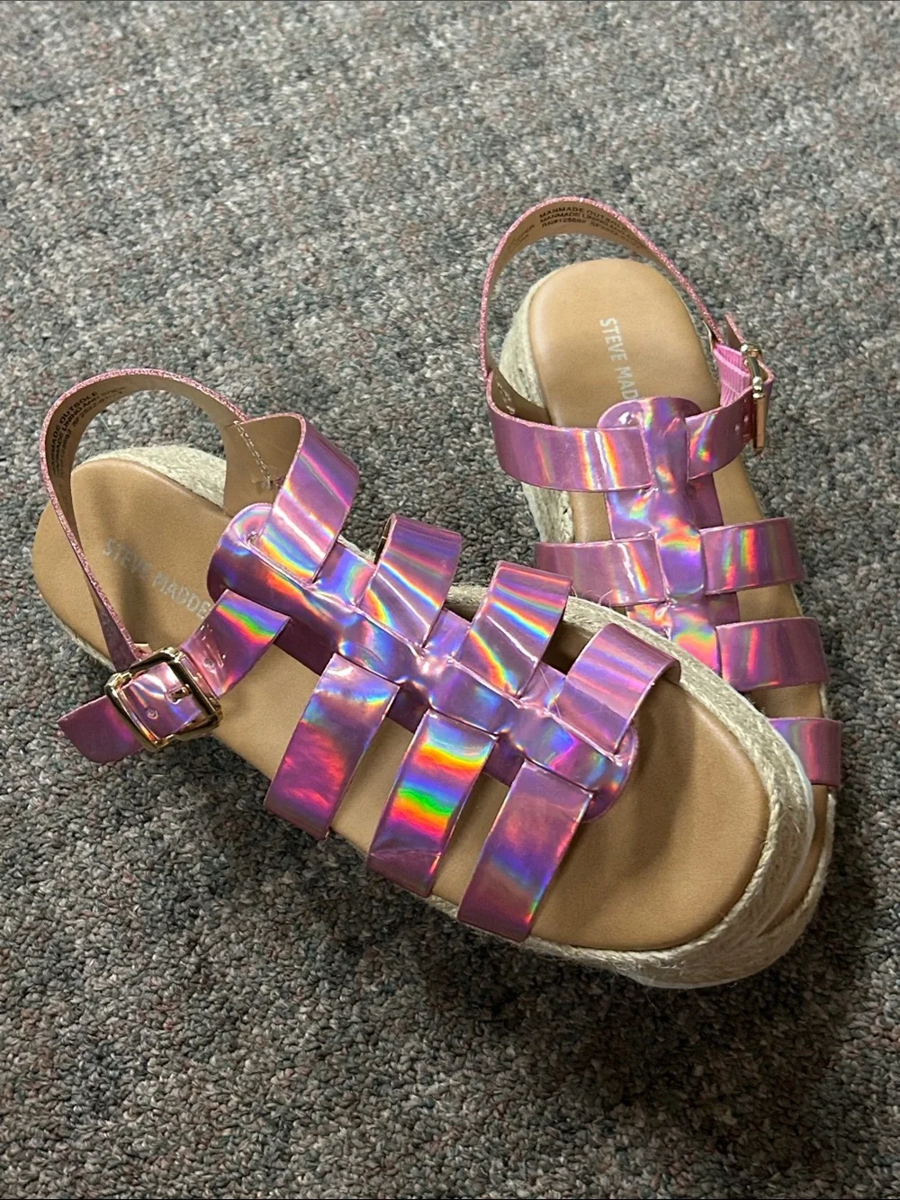 Steve Madden Holographic Pink Strappy Platform Sandals